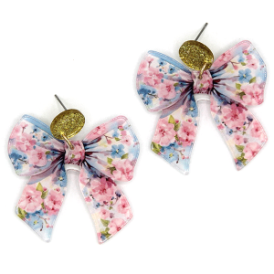 Resin Floral Accent Bow Drop Earrings