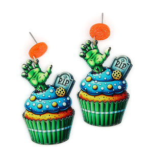 Tombstone Monster Cupcake Drop Halloween Earrings