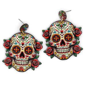 Glitter Resin Rose Sugar Skull Multi Earrings