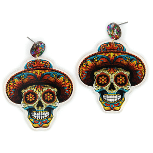 Glitter Resin Sunflower Sugar Skull Hat Multi Earrings