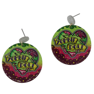 Halloween Round Zombie Doll Tattoo Style Earrings