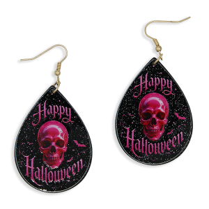 Halloween Teardrop Pink Skull Black Earrings