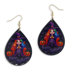 Halloween Teardrop Colorful Witch Jack-o'-Lantern Earrings