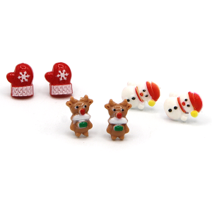3 Set Christmas Mittens Multi Color Earrings