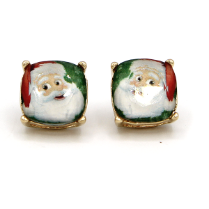 Christmas Theme Square Gem Santa Claus Green Earrings