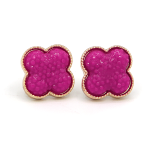 Clover Druzy Style Magenta Earrings