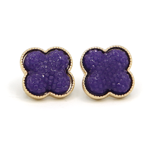 Clover Druzy Style Purple Earrings