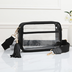 Rectangular Front Pocket Game Day Crossbody Clear Black