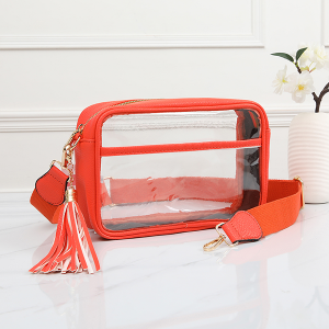 Rectangular Front Pocket Game Day Crossbody Clear Orange