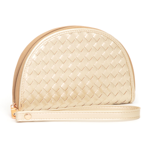 Leatherette Woven Zipper Half Moon Wallet Gold