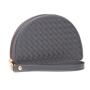Leatherette Woven Zipper Half Moon Wallet Gray