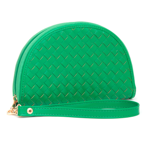 Leatherette Woven Zipper Half Moon Wallet Kelly Green