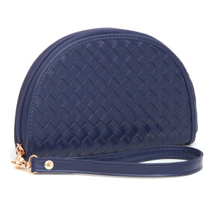 Leatherette Woven Zipper Half Moon Wallet Navy