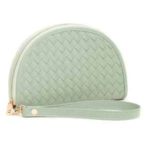 Leatherette Woven Zipper Half Moon Wallet Sage Green
