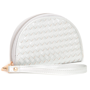Leatherette Woven Zipper Half Moon Wallet Silver