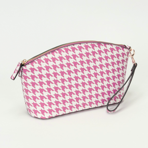Houndstooth Pattern Makeup Bag Pink White