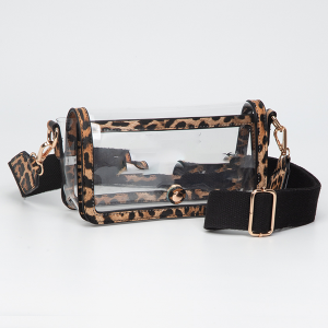Fold Over Magnetic Snap Gameday Crossbody Clear Leopard