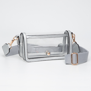 Fold Over Magnetic Snap Gameday Crossbody Clear Silver