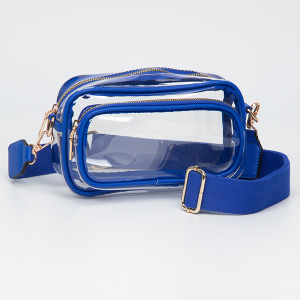 Gameday Rectangle Leatherette Crossbody Bag Clear Royal  Blue