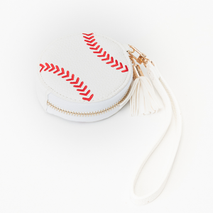 Baseball Zipper Coin Pouch White