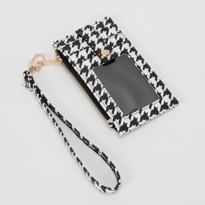 Houndstooth Zipper Card Holder Black White