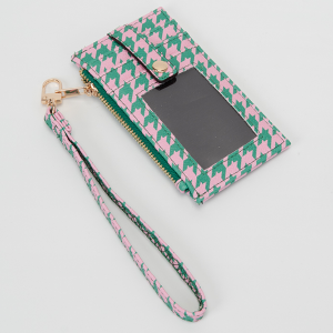 Houndstooth Zipper Card Holder Green Pink