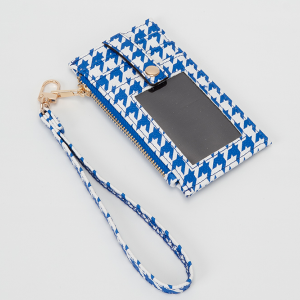 Houndstooth Zipper Card Holder Royal Blue White