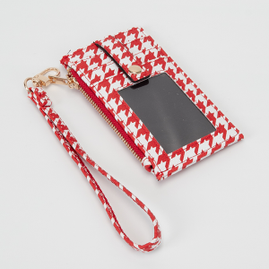 Houndstooth Zipper Card Holder Red White