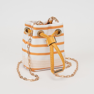 Stripe Mini Bucket Canvas Crossbody Bag Mustard