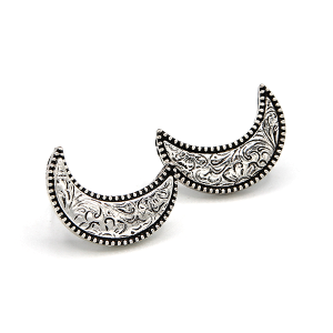 Western Dainty Moon Post Silver Earrings