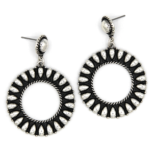 Western Round Bubble Cut Out Post Silver Earrings
