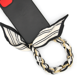 Scarf / Phone Wristlet Holder Stripe Black Ivory