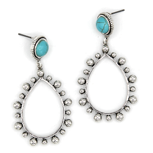 Western Navajo Theme Beaded Teardrop Turquoise Silver Earrings