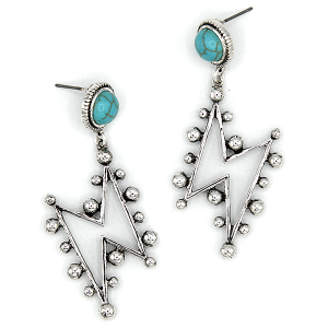 Western Navajo Theme Lightning Bolt Turquoise Silver Earrings