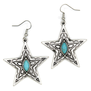 Western Navajo Theme Star Turquoise Silver Earrings