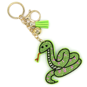 Rhinestone Snake Keychain Bag Charm Green