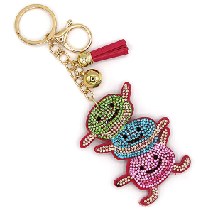 Rhinestone Macaron Stack Keychain Bag Charm Multi Fuchsia