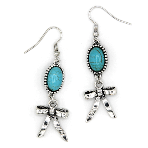 Western Oval Stone Ribbon Drop Turquoise Earrings