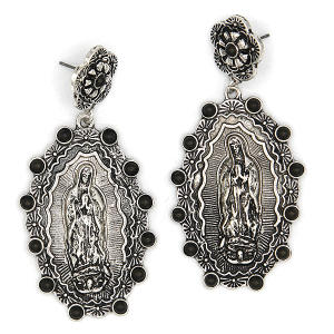 Western Concho Mary Silver Black Earrings