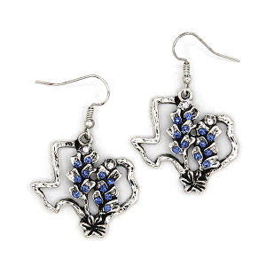 Bluebonnet Texas State Silver Earrings