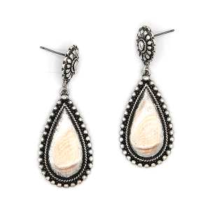 Western Brushed 2 Tone Teardrop Concho Silver Earrings