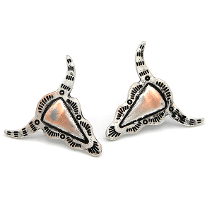 Western Brushed 2 Tone Longhorn Silver Earrings