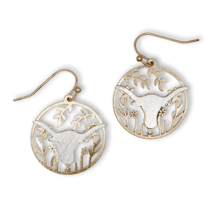 Round Longhorn Cutout Gold Silver Earrings