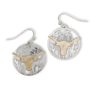 Round Longhorn Cutout Silver Gold Earrings