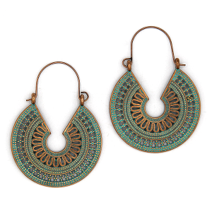 Western Fan Shape Drop Patina Earrings