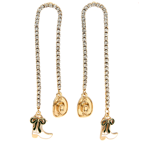 Arch Cup Chain Western Cowgirl Rhinestone Gold Green Earrings