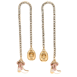 Arch Cup Chain Western Cowgirl Rhinestone Gold Pink Earrings