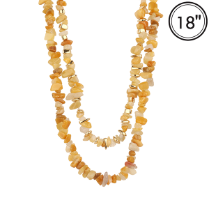 Plastic Bead Layered Gold Beige Necklace