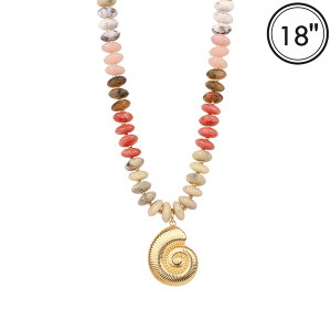 Marble Bead Sea life Shell Gold Beige Necklace