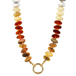Marble Bead Disc Gold Beige Necklace